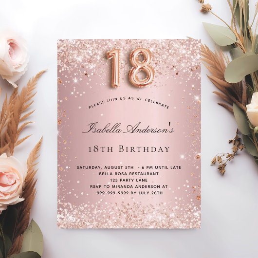 Invitation Carte Postale 18e anniversaire rose rose rose rose rose rose ros