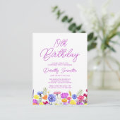 Invitation Carte Postale 19e Anniversaire fête violet Fleurs sauvages abord (Debout devant)