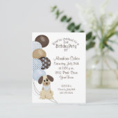 Invitation Carte Postale 1ère fête d'anniversaire avec chiot et ballons (Debout devant)