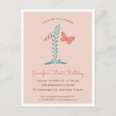 Invitation Carte Postale 1st Birthday Party Floral Botanical Butterfly (Devant)
