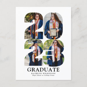 Invitation Carte Postale 2023 Modern Bold Script tendance 4 Photo Graduatio