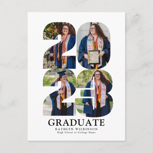 Invitation Carte Postale 2023 Modern Bold Script tendance 4 Photo Graduatio (Devant)