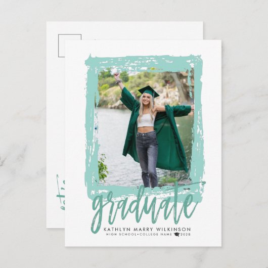 Invitation Carte Postale 2023 Modern Brush Scrip Photo Graduation Party (Devant / Derrière)