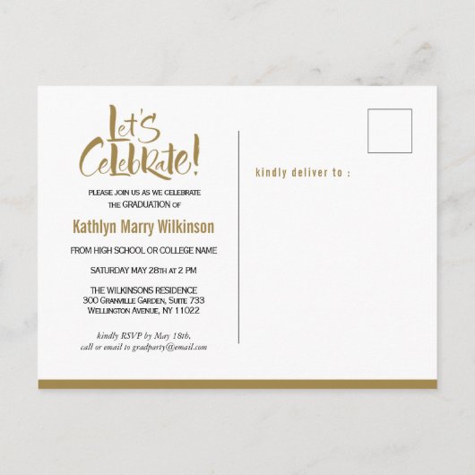 Invitation Carte Postale 2023 Modern Gold Script - Diplôme photo tendance (Dos)