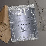 Invitation Carte Postale 21e anniversaire argent métal parties scintillant<br><div class="desc">Une invitation moderne, élégante et glamour pour une fête de 21e anniversaire. Un arrière - plan faux argenté, décoré de poussière de parties scintillant. Personnalisez et ajoutez votre nom et les détails de votre fête. Le numéro 21 est écrit avec une police de style ballon, script. Arrière : métal argenté,...</div>