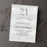 Invitation Carte Postale 21e anniversaire argent métal parties scintillant<br><div class="desc">Une invitation moderne, élégante et glamour pour une fête de 21e anniversaire. Un arrière - plan faux argenté, décoré de poussière de parties scintillant. Personnalisez et ajoutez votre nom et les détails de votre fête. Le numéro 21 est écrit avec une police de style ballon, script. Retour : arrière -...</div>