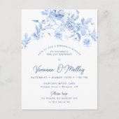 Invitation Carte Postale 21e anniversaire Dîner fêtes Blue Floral (Devant)
