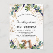 Invitation Carte Postale 21e anniversaire eucalyptus parties scintillant ve (Devant)