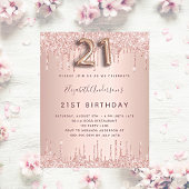 Invitation Carte Postale 21e anniversaire rose or parties scintillant rose