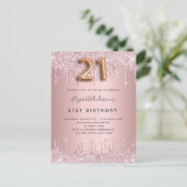 Invitation Carte Postale 21e anniversaire rose poussiéreux parties scintill (Debout devant)
