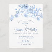 Invitation Carte Postale 21e fête d'anniversaire Dusty Blue Rose Floral (Devant)