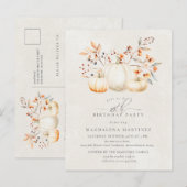 Invitation Carte Postale 25e fête d'anniversaire Citrouille blanc Feuilles (Devant / Derrière)