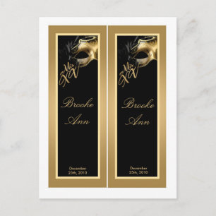 Invitation Carte Postale 2 Marques de livre Mis XV Gold Black Party