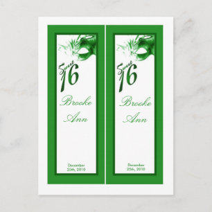 Invitation Carte Postale 2 Marques de livre Sweet 16 Green Party