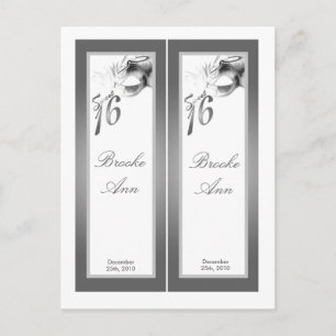 Invitation Carte Postale 2 Marques de livre Sweet 16 White Silver Party