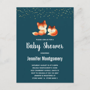 Invitation Carte Postale 2 mignons petits Baby showers de renards rouges
