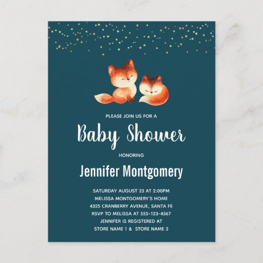 Invitation Carte Postale 2 mignons petits Baby showers de renards rouges (Devant)