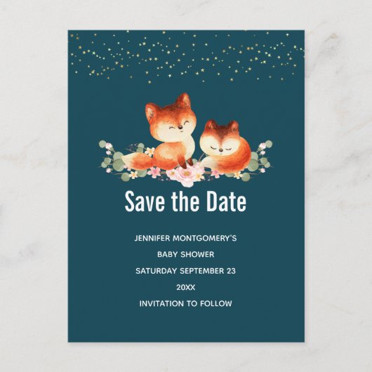 Invitation Carte Postale 2 mignons petits renards rouges Enregistrer la dat (Devant)