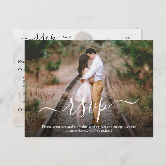 Invitation Carte Postale 2 Photo Mariage RSVP Repas Choix Chanson Demande (Devant / Derrière)
