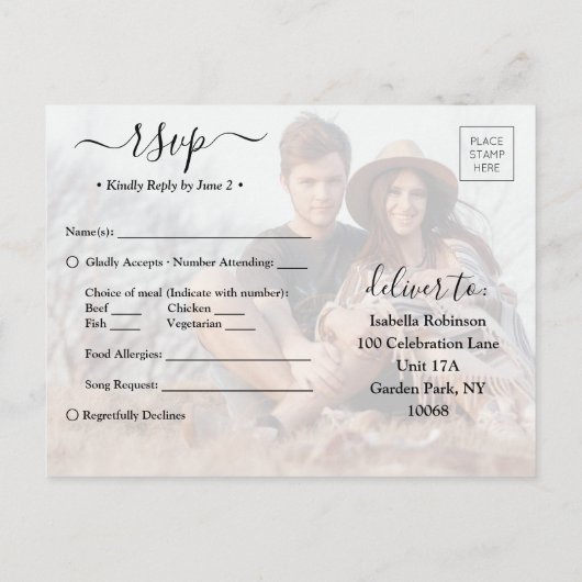 Invitation Carte Postale 2 Photo Mariage RSVP Repas Choix Chanson Demande (Dos)