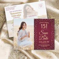 2 Photo Quinceanera Bourgogne Gold Sauvez la date