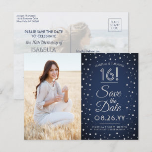 Invitation Carte Postale 2 Photo Sweet 16 Anniversaire Sauvegarder la date 