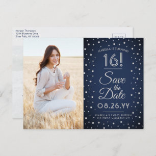 Invitation Carte Postale 2 Photo Sweet 16 Anniversaire Sauvegarder la date 