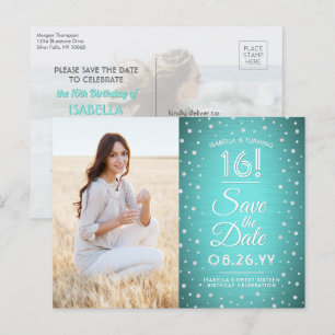 Invitation Carte Postale 2 Photo Sweet 16 Anniversaire Sauvegarder la date 