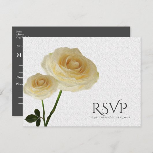 Invitation Carte Postale 2 Roses peints en blanc Elégant mariage RSVP (Devant / Derrière)