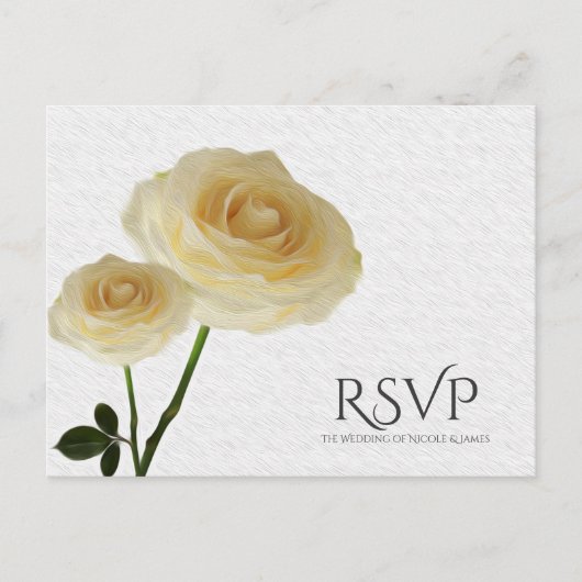 Invitation Carte Postale 2 Roses peints en blanc Elégant mariage RSVP (Devant)
