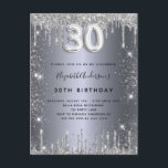 Invitation Carte Postale 30e anniversaire argent métal parties scintillant<br><div class="desc">Une invitation moderne, élégante et glamour pour une fête de 30e anniversaire. Un arrière - plan faux argenté, décoré de poussière de parties scintillant. Personnalisez et ajoutez votre nom et les détails de votre fête. Le numéro 30 est écrit avec une police de style ballon, script. Arrière : métal argenté,...</div>