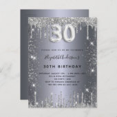 Invitation Carte Postale 30e anniversaire argent métal parties scintillant (Devant / Derrière)