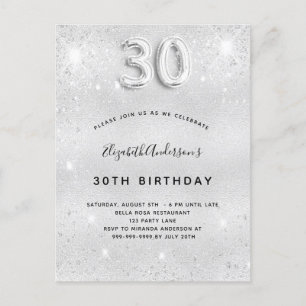 Invitation Carte Postale 30e anniversaire argent parties scintillant glamou