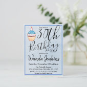 Invitation Carte Postale 30e anniversaire de Cupcake d'aquarelle bleue (Debout devant)