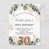 Invitation Carte Postale 30e anniversaire eucalyptus parties scintillant ve (Devant)