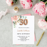 Invitation Carte Postale 30e anniversaire fleurie rose or eucalyptus vert<br><div class="desc">Une élégante invitation pour une fête de 30e anniversaire. Un arrière - plan blanc chic. Décoré d'or rose et de rose pastel rose vif, de fleurs roses, de feuilles d'eucalyptus verts, de sprigs, de verdure et de faux sprigs d'or. Personnalisez et le nom et les détails du parti. Lettres noires...</div>