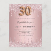 Invitation Carte Postale 30e anniversaire rose poussiéreux parties scintill (Devant)