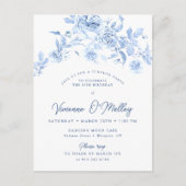 Invitation Carte Postale 30e anniversaire Surprise Party Dusty Blue Floral (Devant)