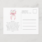 Invitation Carte Postale 30e fête d'anniversaire Blush Pink Bow Fleur sauva (Dos)