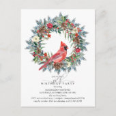 Invitation Carte Postale 35th Birthday Party Red Cardinal Wreath (Devant)