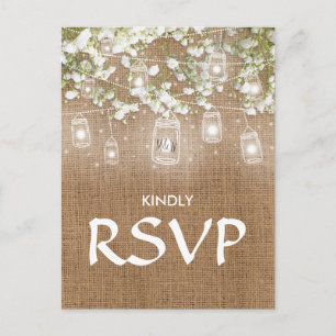 Invitation Carte Postale 3 Choix d'entrée RSVP Baby's Breath Rustique Toile