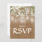 Invitation Carte Postale 3 Entree Choice RSVP Baby's Breath Rustic Burlap (Devant / Derrière)