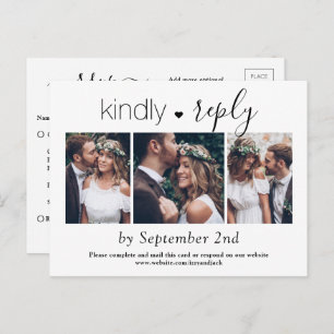 Invitation Carte Postale 3 Photo Simple Script Mariage élégant Kindly RSVP