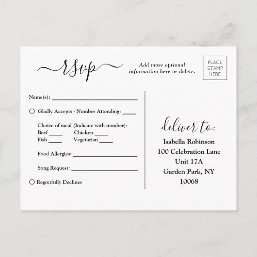 Invitation Carte Postale 3 Photo Simple Script Mariage élégant Kindly RSVP (Dos)