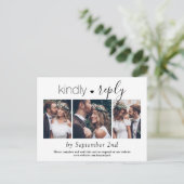 Invitation Carte Postale 3 Photo Simple Script Mariage élégant Kindly RSVP (Debout devant)