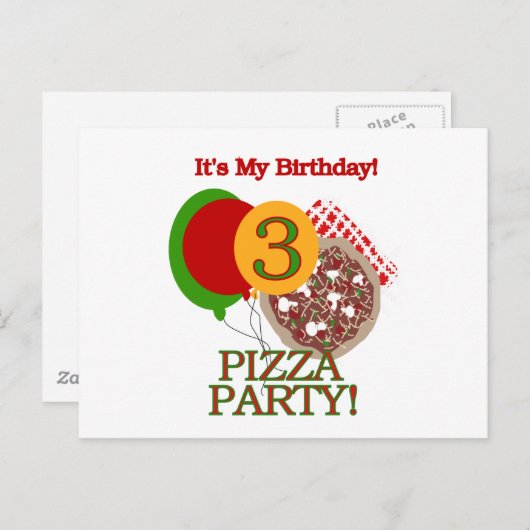 Invitation Carte Postale 3e fête de pizza Tshirts et cadeaux d'anniversaire (Devant / Derrière)