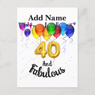 Invitation Carte Postale 40 et fabuleux ballons d'anniversaire