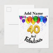 Invitation Carte Postale 40 et fabuleux ballons d'anniversaire (Devant / Derrière)