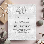 Invitation Carte Postale 40e anniversaire argent parties scintillant scinti<br><div class="desc">Une invitation moderne, élégante et glamour pour une fête de 40e anniversaire. Un arrière - plan faux argenté, décoré de poussière de parties scintillant. Personnalisez et ajoutez votre nom et les détails de votre fête. Le numéro 40 est écrit avec une police de style ballon, script. Retour : arrière -...</div>