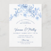 Invitation Carte Postale 40e anniversaire Dîner de fête Blue Floral (Devant)